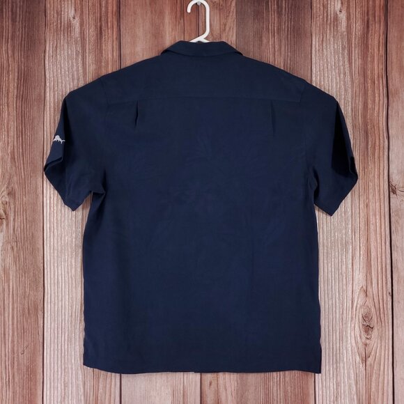 NWT Tommy Bahama Dayton Flyers Mens Large Silk Floral Hawaiian Shirt Navy Blue - Picture 2 of 14